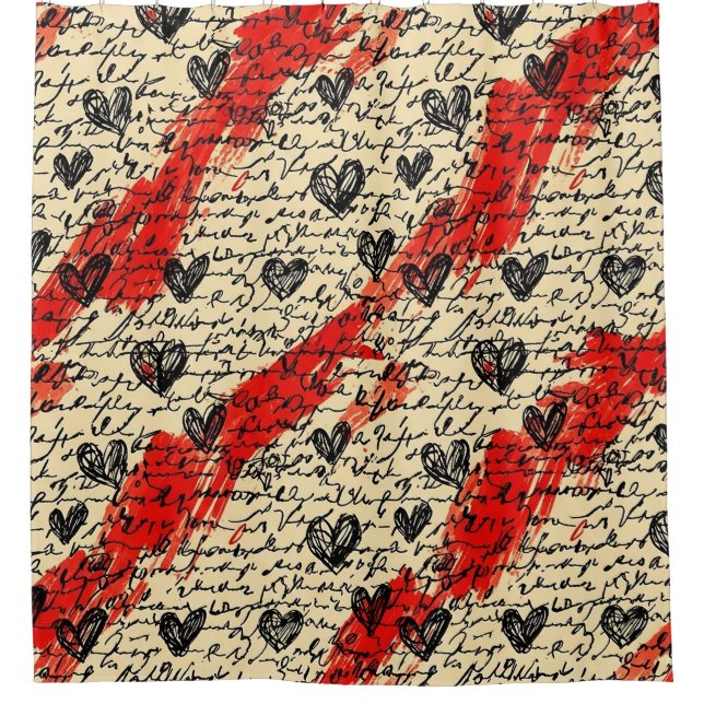 Modern Heart Pattern with Script Background (10) Shower Curtain (Front)