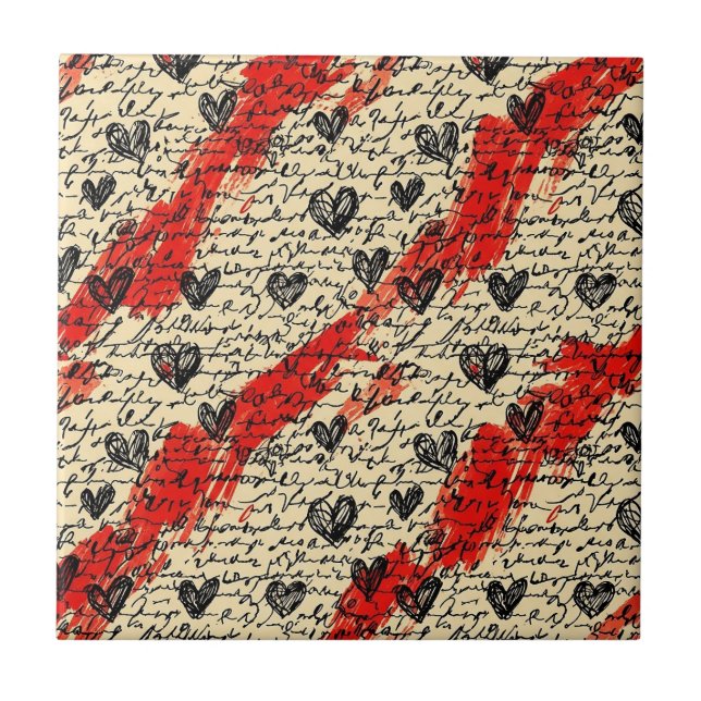 Modern Heart Pattern with Script Background (10) Tile (Front)