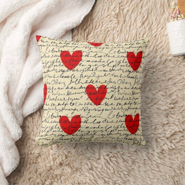 Modern Heart Pattern with Script Background (11) Cushion (Blanket)