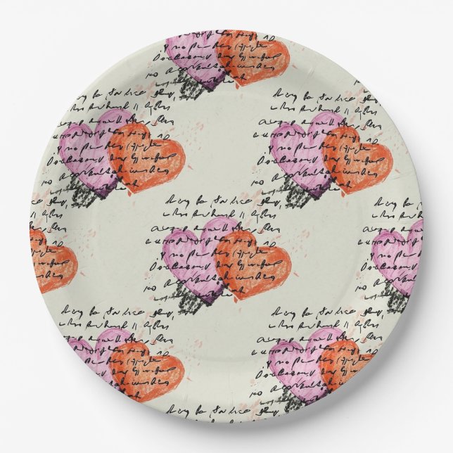 Modern Heart Pattern with Script Background (12) Paper Plate (Front)