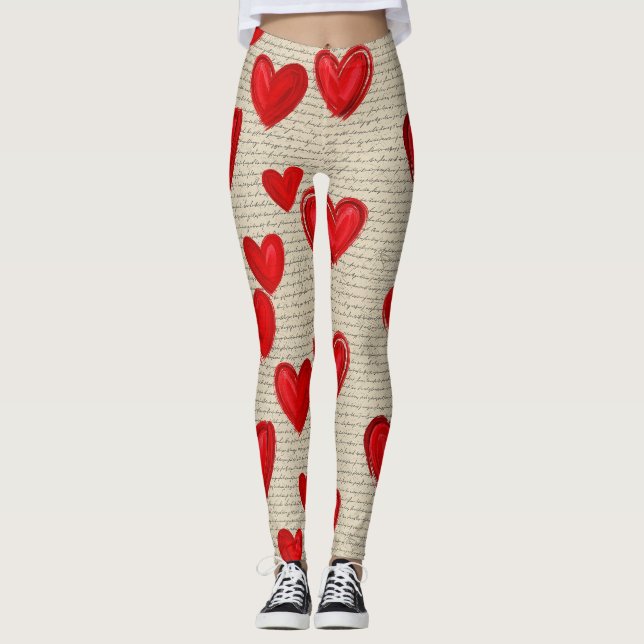 Modern Heart Pattern with Script Background (13) Leggings (Front)