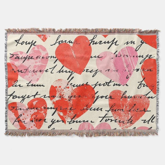 Modern Heart Pattern with Script Background (13) Throw Blanket (Front)