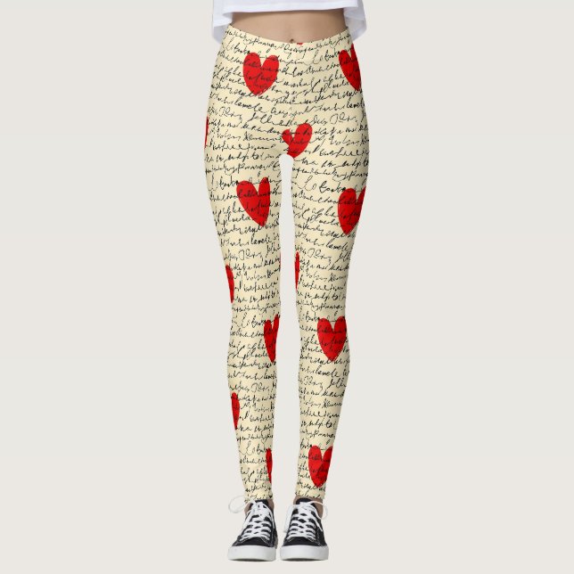 Modern Heart Pattern with Script Background (15) Leggings (Front)
