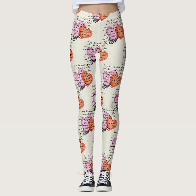 Modern Heart Pattern with Script Background (16) Leggings (Front)