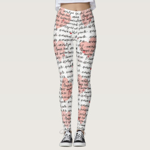 Modern Heart Pattern with Script Background (17) Leggings