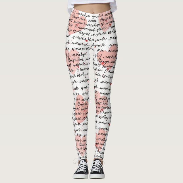 Modern Heart Pattern with Script Background (17) Leggings (Front)