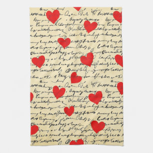 Modern Heart Pattern with Script Background (17) Tea Towel