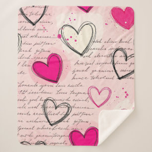 Modern Heart Pattern with Script Background (18) Sherpa Blanket