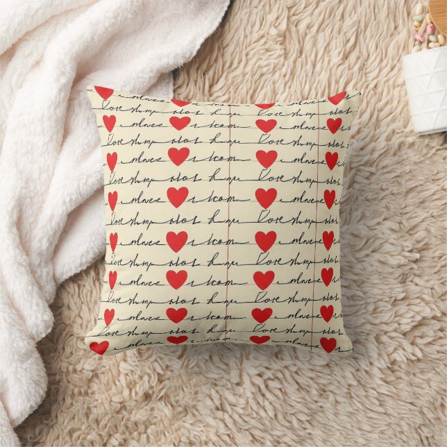 Modern Heart Pattern with Script Background (20) Cushion (Blanket)