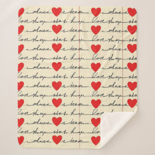 Modern Heart Pattern with Script Background (20) Sherpa Blanket