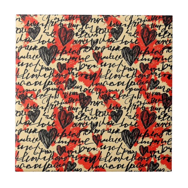 Modern Heart Pattern with Script Background (2) Tile (Front)