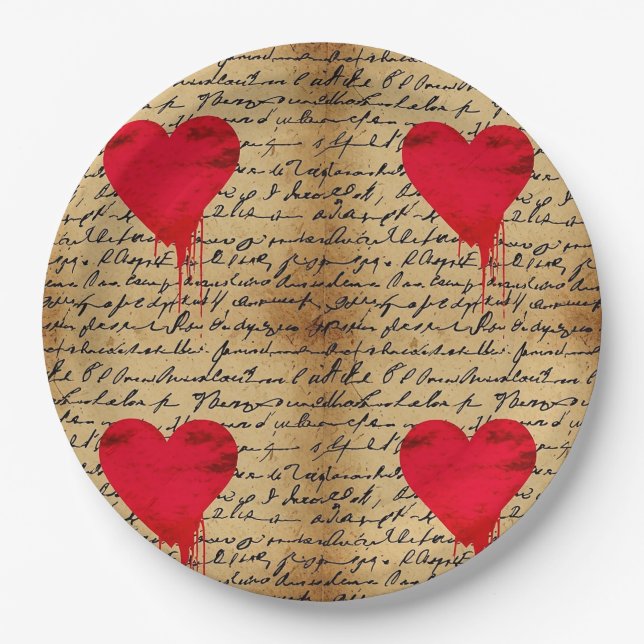 Modern Heart Pattern with Script Background (3) Paper Plate (Front)