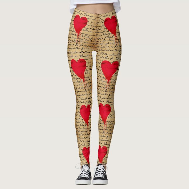 Modern Heart Pattern with Script Background (4) Leggings (Front)
