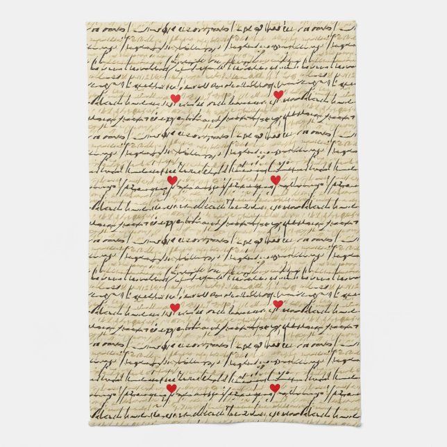 Modern Heart Pattern with Script Background (4) Tea Towel (Vertical)