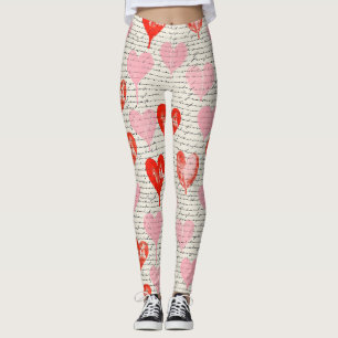 Modern Heart Pattern with Script Background (5) Leggings