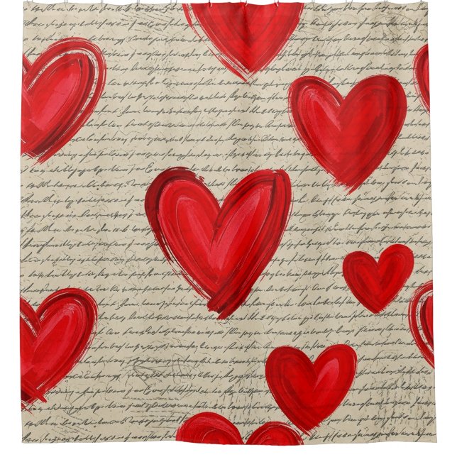 Modern Heart Pattern with Script Background (5) Shower Curtain (Front)