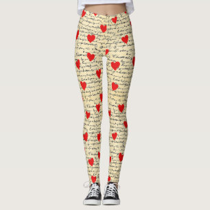 Modern Heart Pattern with Script Background (6) Leggings