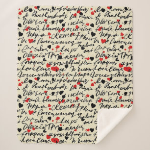 Modern Heart Pattern with Script Background (6) Sherpa Blanket