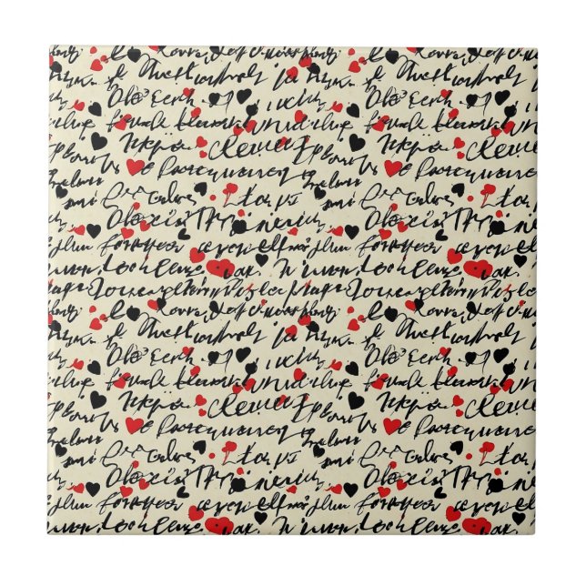 Modern Heart Pattern with Script Background (6) Tile (Front)
