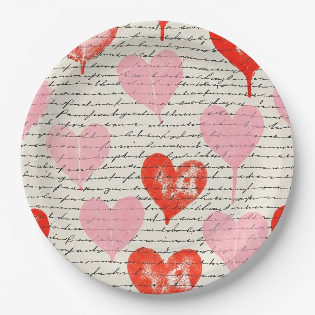 Modern Heart Pattern with Script Background (7) Paper Plate (Front)