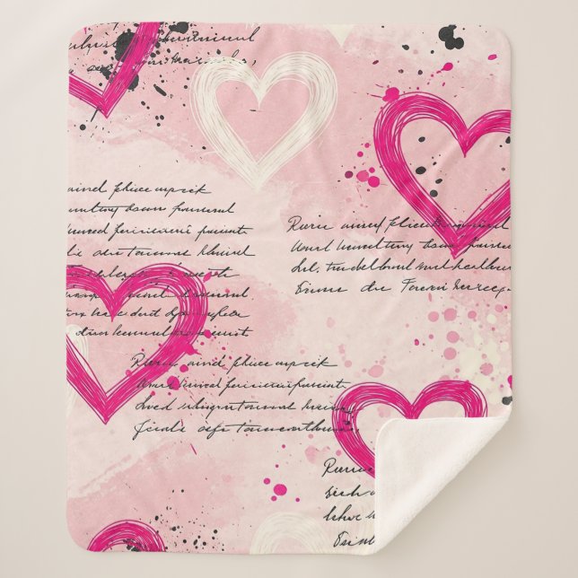 Modern Heart Pattern with Script Background (9) Sherpa Blanket (Front)