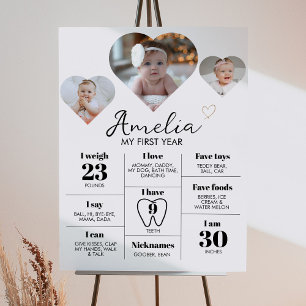 Modern Heart Photo 1st Birthday Milestone Sign
