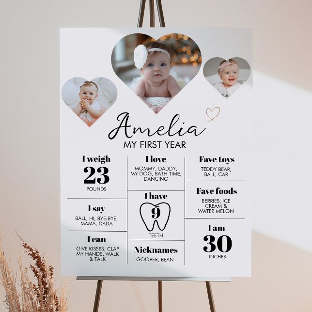 Modern Heart Photo 1st Birthday Milestone Sign (Creator Uploaded)