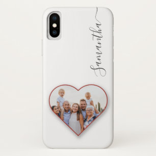 Modern Heart Photo Family White Your Name Case-Mate iPhone Case