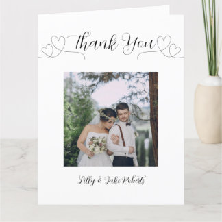 Modern Heart Photo Wedding  Thank You Card