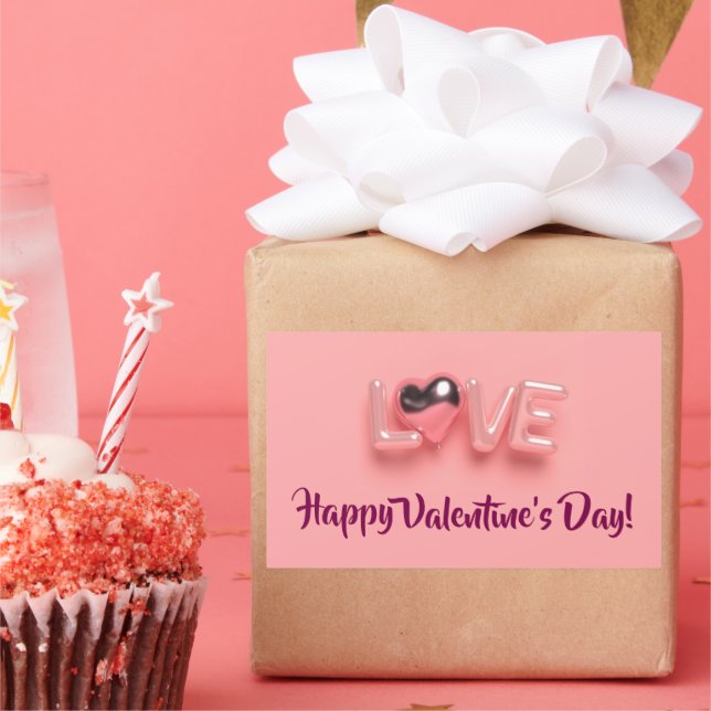  MODERN  HEART PINK VALENTINES DAY   RECTANGULAR STICKER (Party)