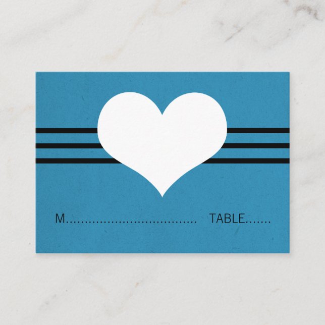 Modern Heart Place Card, Blue Card (Front)