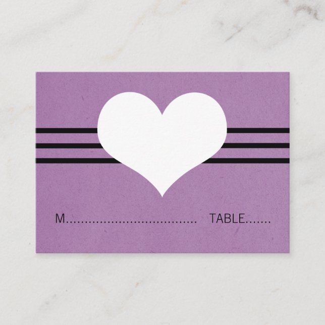 Modern Heart Place Card, Purple Card (Front)