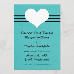 Modern Heart Save the Date Invite, Aqua