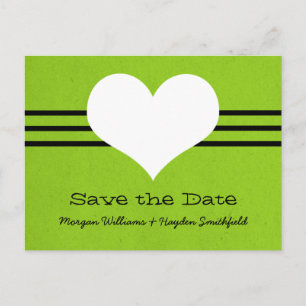 Modern Heart Save the Date Postcard, Green Announcement Postcard