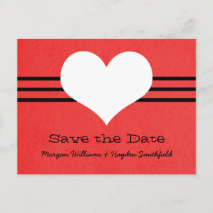 Modern Heart Save the Date Postcard, Red Announcement Postcard