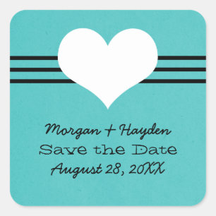 Modern Heart Save the Date Stickers, Aqua Square Sticker