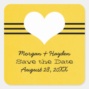 Modern Heart Save the Date Stickers, Yellow Square Sticker