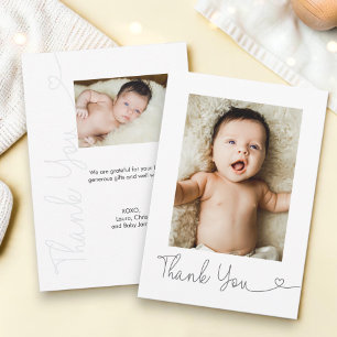 Modern Heart Script 2 Photo Baby small custom Thank You Card