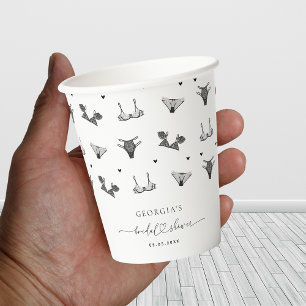 Modern Heart Script & Black Lingerie Bridal Shower Paper Cups