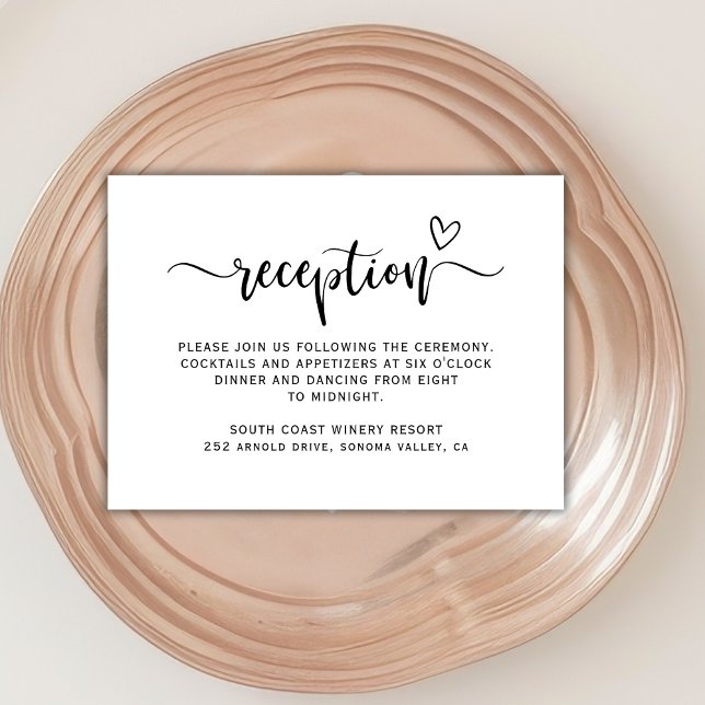 Modern Heart Script Calligraphy Wedding Reception Enclosure Card (Creator Uploaded)