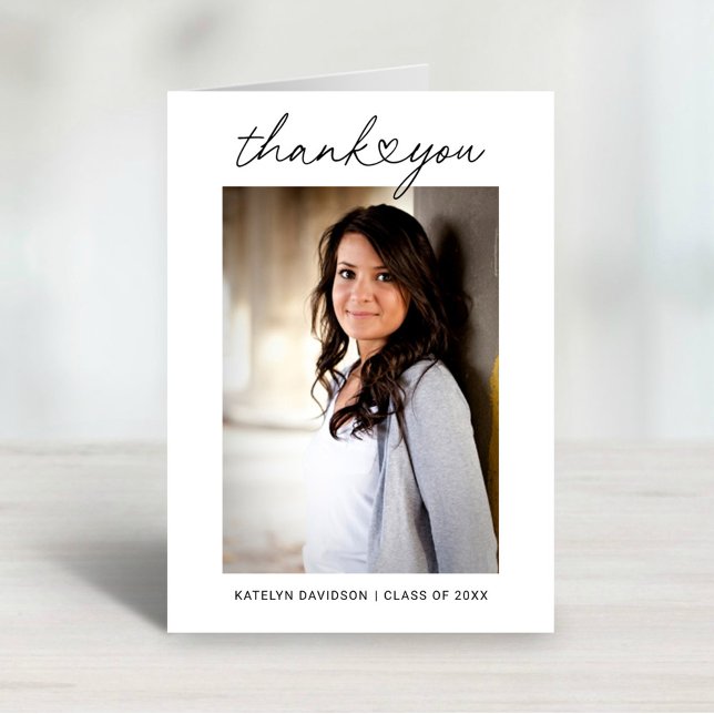 Modern Heart Script Custom Graduation Photo Thank You Card (Creator Uploaded)