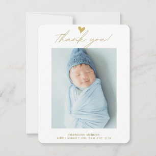Modern Heart  Script Custom Newborn Baby Photo  Thank You Card