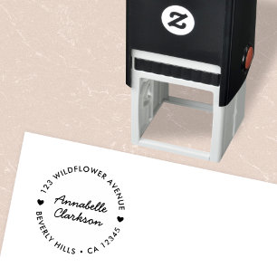 Modern Heart Script Cute Round Return Address Self-inking Stamp