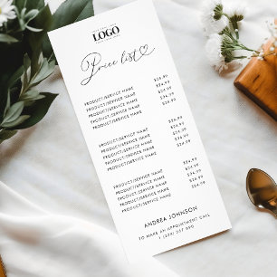 Modern Heart Script & Logo Minimalist Price List Rack Card