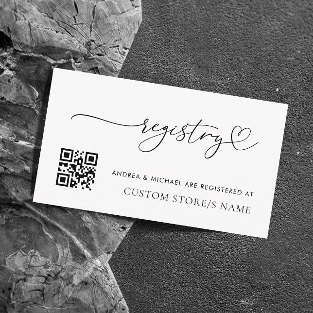 Modern Heart Script Minimal QR Code Gift Registry Enclosure Card (Creator Uploaded)