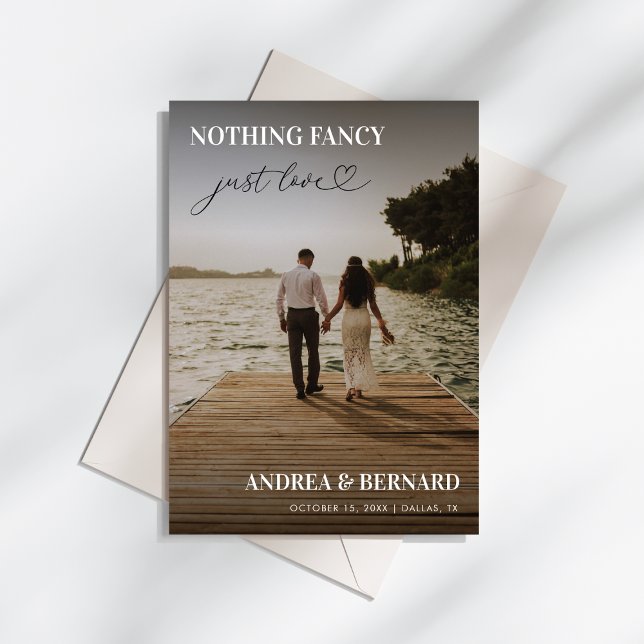 Modern Heart Script Nothing Fancy Just Love Eloped Invitation (Creator Uploaded)