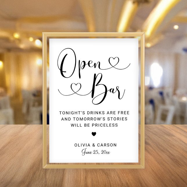 Modern Heart Script Open Bar Wedding Sign Invitation (Creator Uploaded)