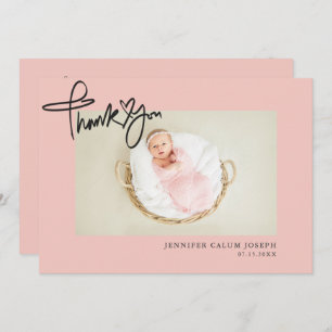 Modern Heart Script Photo Pink Baby Girl Announcement