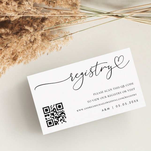 Modern Heart Script Qr Code Wedding Gift Registry Enclosure Card (Creator Uploaded)