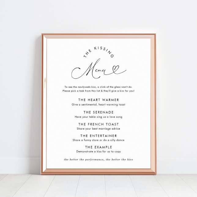 Modern Heart Script The Kissing Menu Wedding Sign (Creator Uploaded)